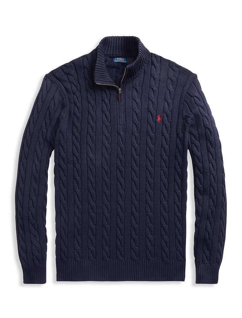 Cable Knit Cotton 1/4-Zip Sweater