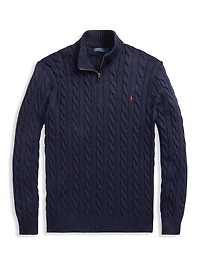 Cable Knit Cotton 1/4-Zip Sweater