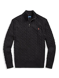 Cable Knit Cotton 1/4-Zip Sweater