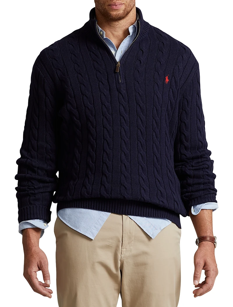 Cable Knit Cotton 1/4-Zip Sweater