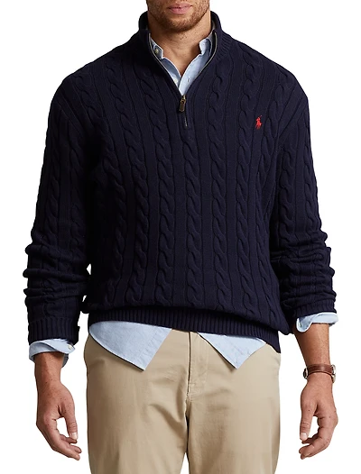 Cable Knit Cotton 1/4-Zip Sweater