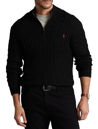 Cable Knit Cotton 1/4-Zip Sweater