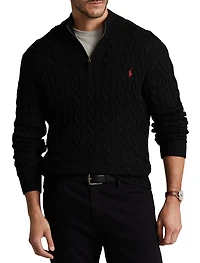 Cable Knit Cotton 1/4-Zip Sweater
