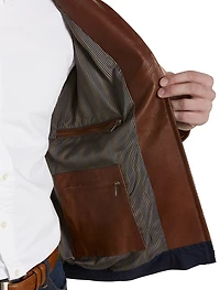 Leather-Trim Microfiber Bomber Jacket