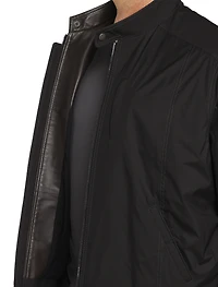Leather-Trimmed Moto Jacket