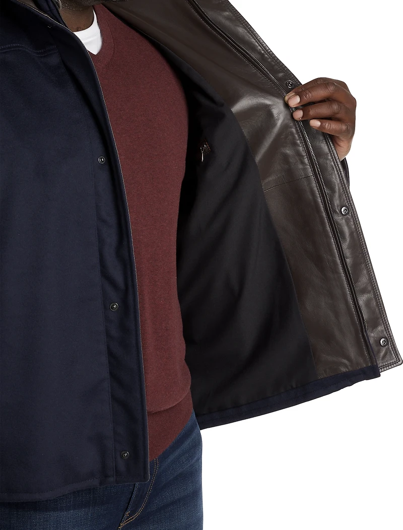 Long Leather-Trimmed Moto Jacket