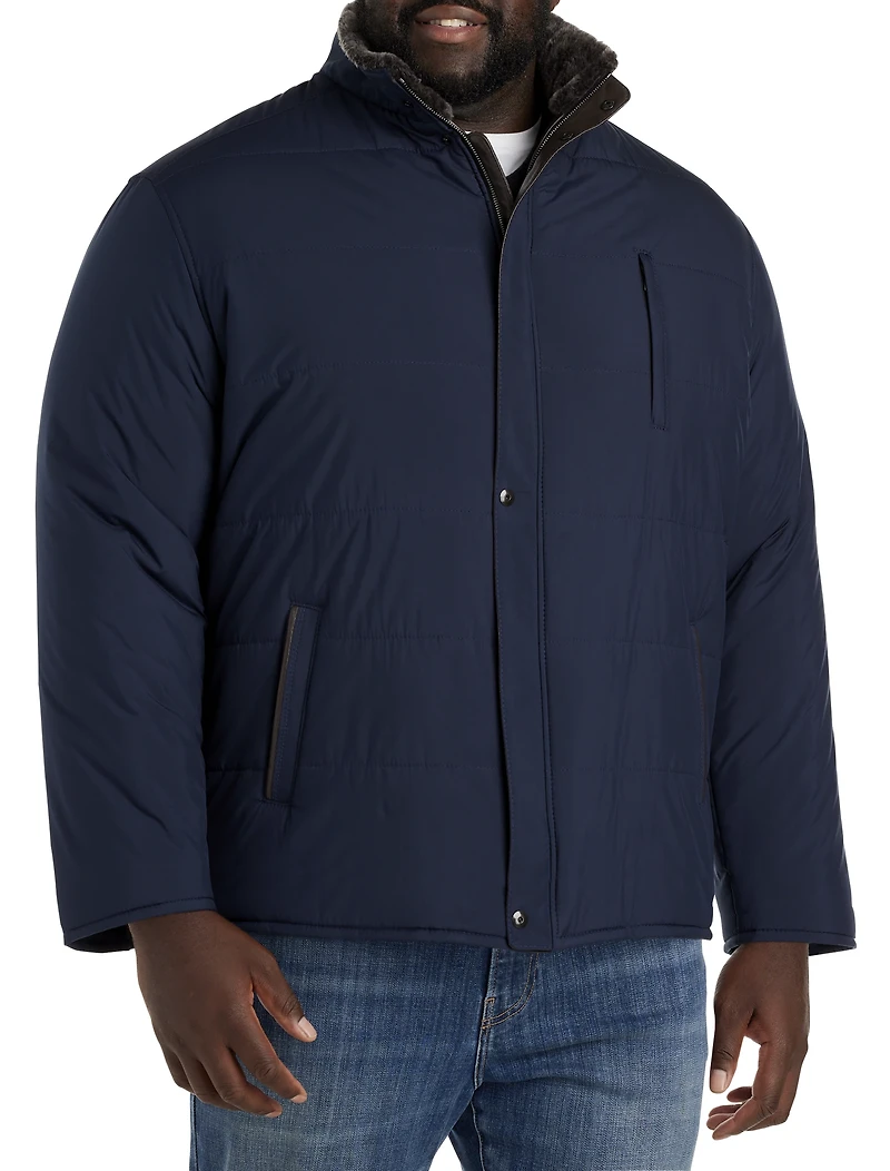 Quilted Puffer Jacket with Leather Trim