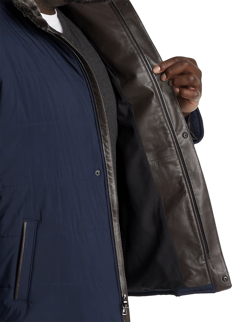 Quilted Puffer Jacket with Leather Trim