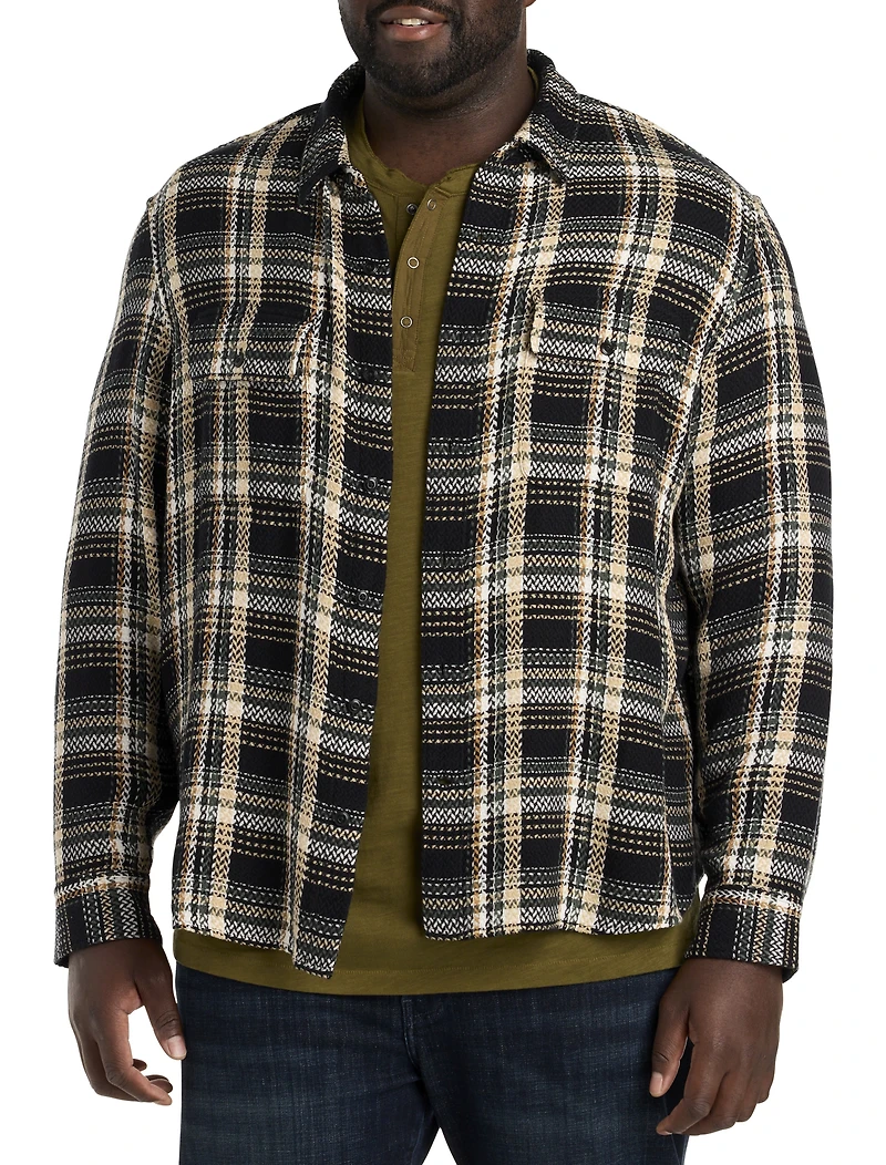 Herringbone Textured Plaid Sport Shirt