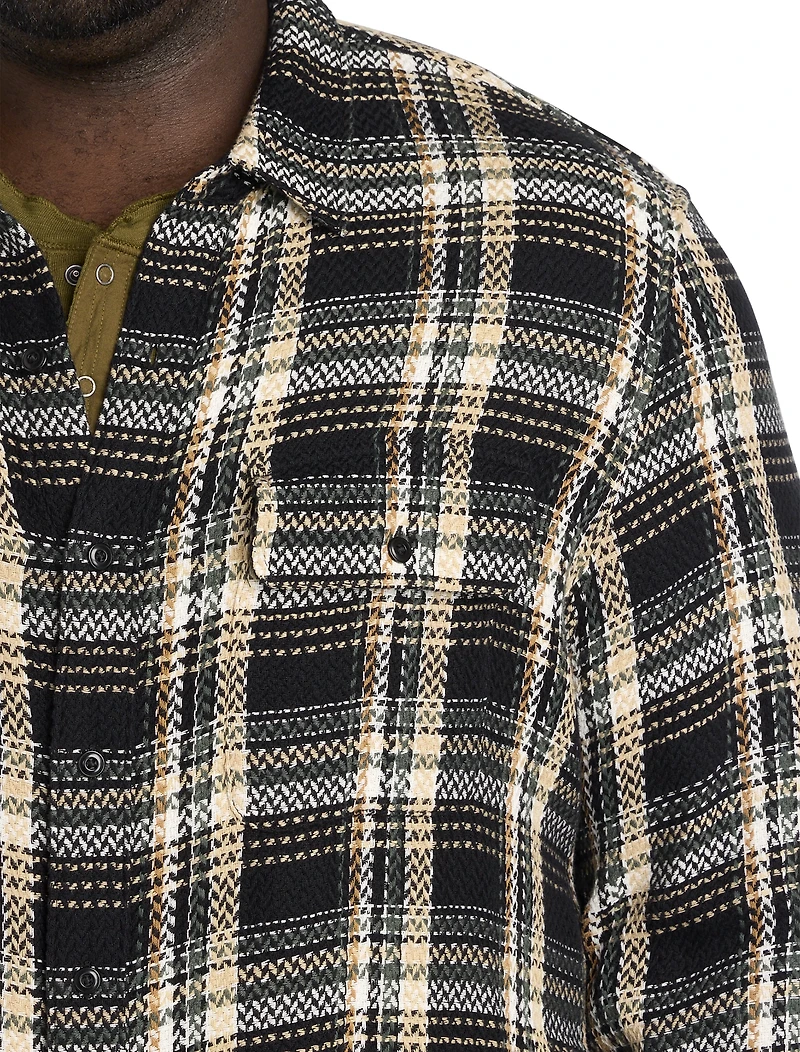 Herringbone Textured Plaid Sport Shirt