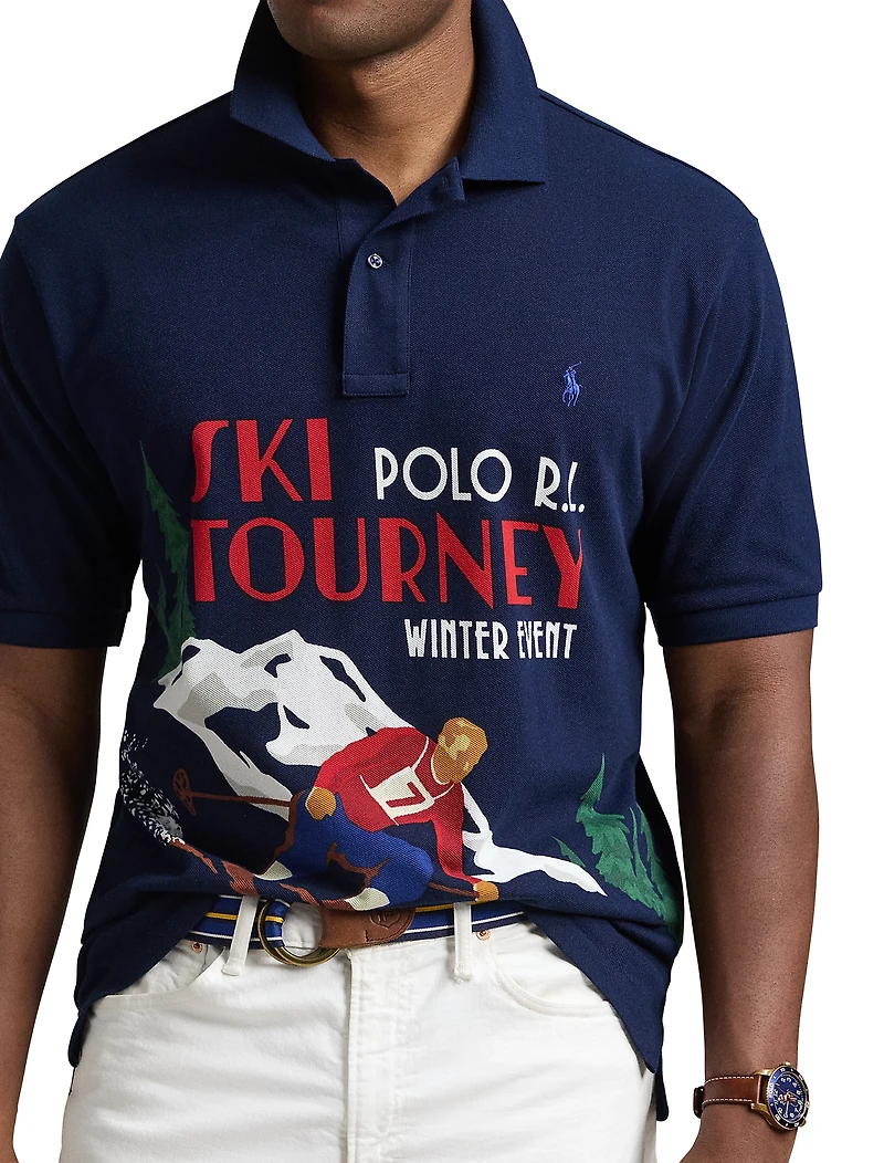 Ski-Print Mesh Polo Shirt