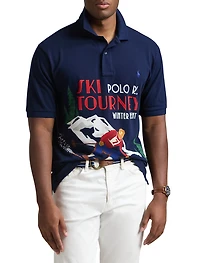 Ski-Print Mesh Polo Shirt