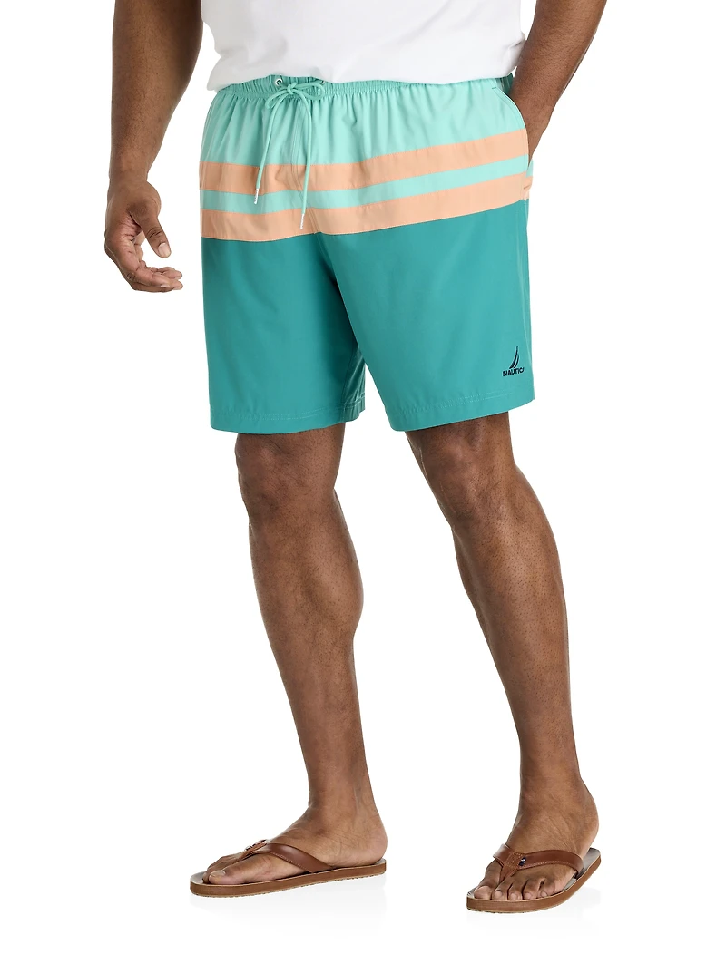 Colorblocked Striped Board Shorts