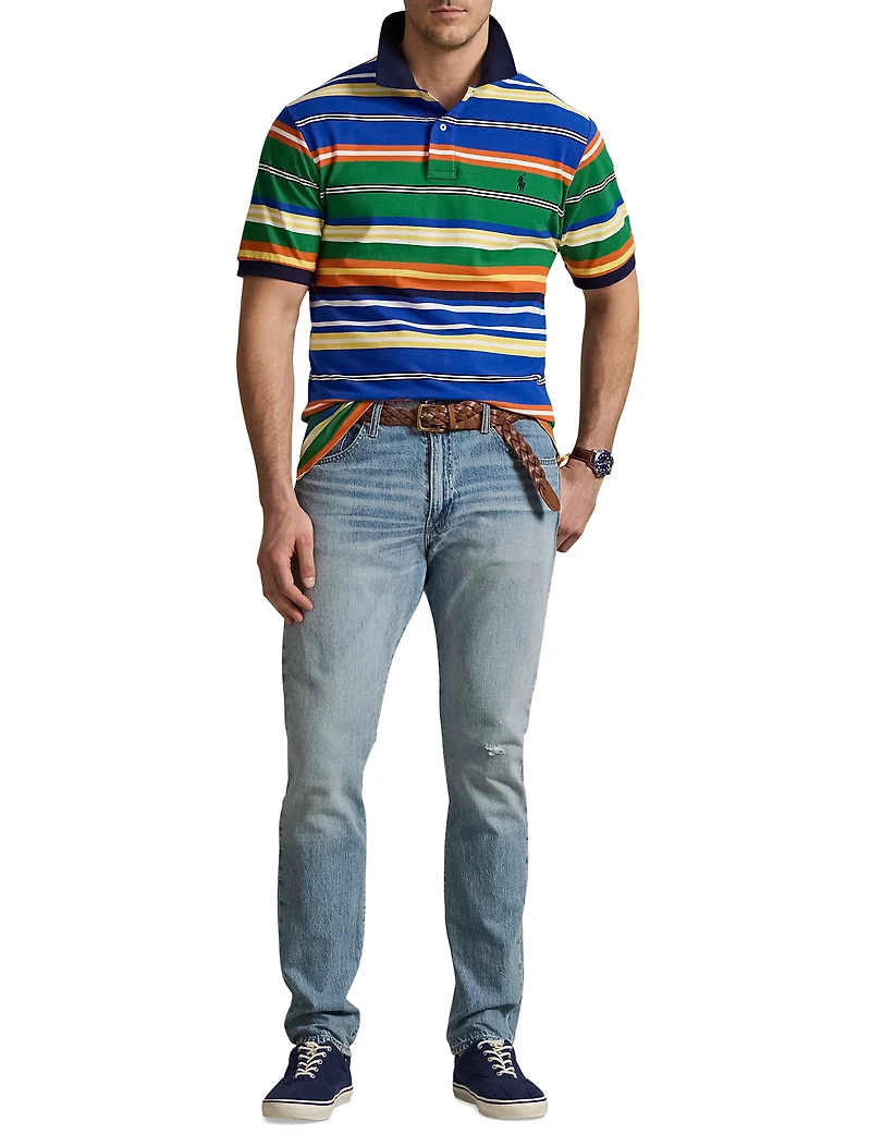 Striped Mesh Polo Shirt