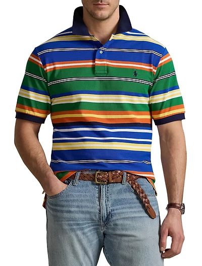 Striped Mesh Polo Shirt