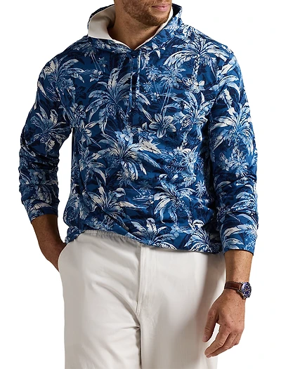 Tropical-Print Long-Sleeve Hooded T-Shirt