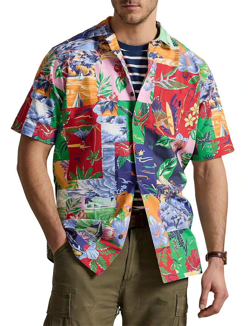 Patchwork-Print Oxford Sport Shirt