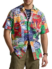 Patchwork-Print Oxford Sport Shirt