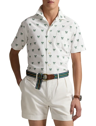 Racquet-Print Oxford Sport Shirt