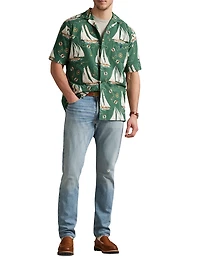 Sailboat-Print Oxford Camp Shirt