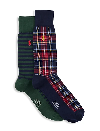 2-pk Holiday Plaid Striped Socks