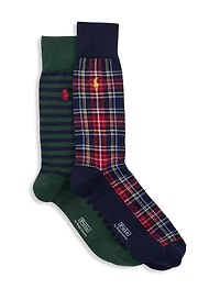 2-pk Holiday Plaid Striped Socks