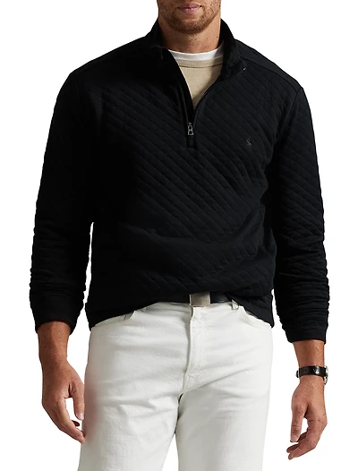 Microquilted Jersey Mockneck 1/4-Zip Pullover