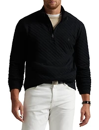 Microquilted Jersey Mockneck 1/4-Zip Pullover