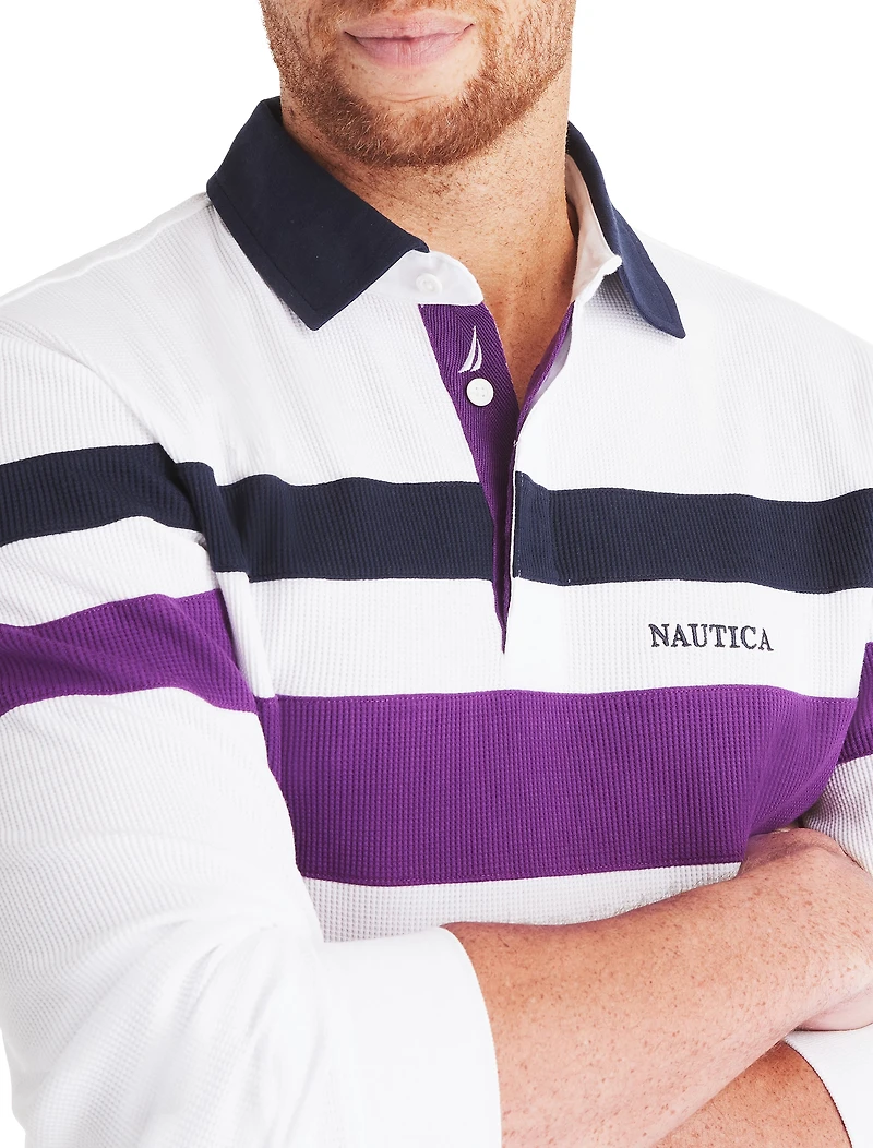 Striped Waffle-Knit Polo Shirt