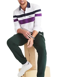 Striped Waffle-Knit Polo Shirt