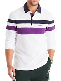 Striped Waffle-Knit Polo Shirt