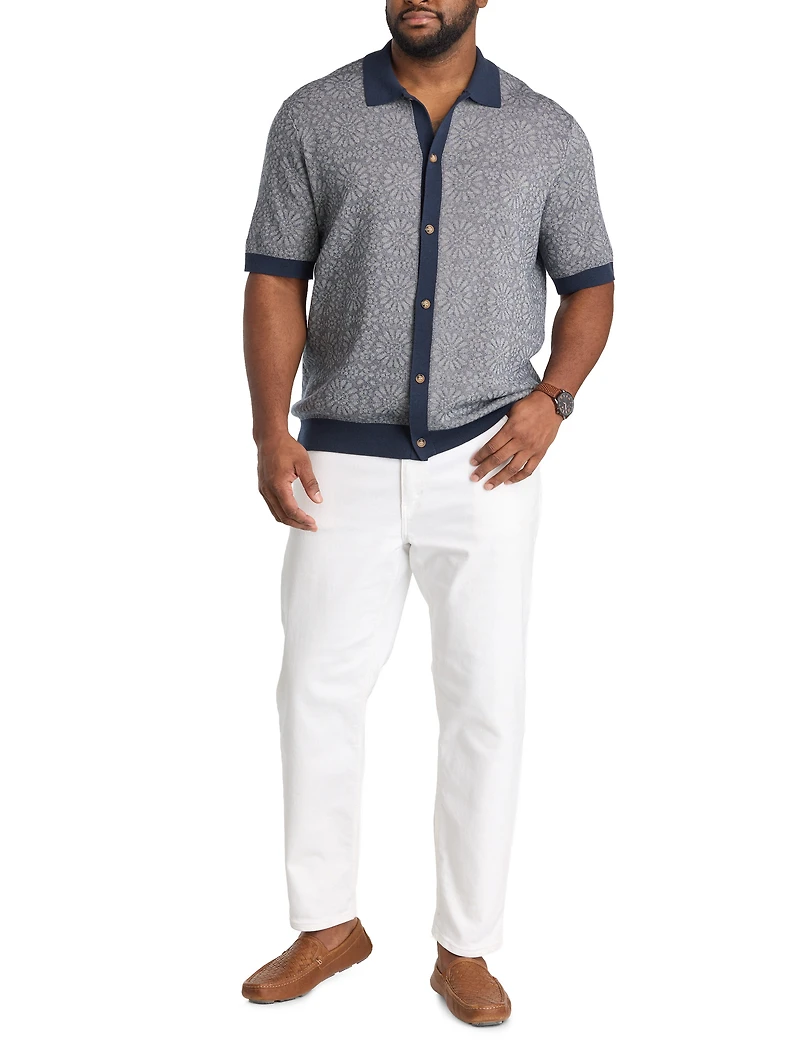 Jacquard Button-Front Sweater Polo Shirt