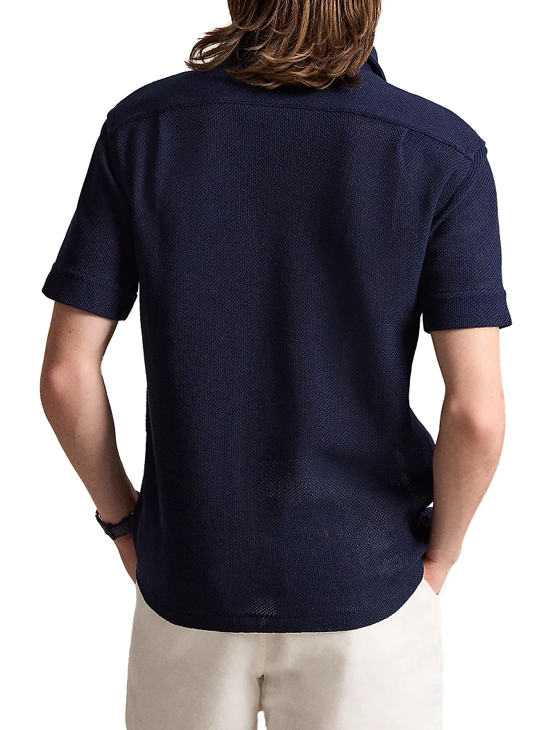 Pointelle Button-Down Polo Shirt