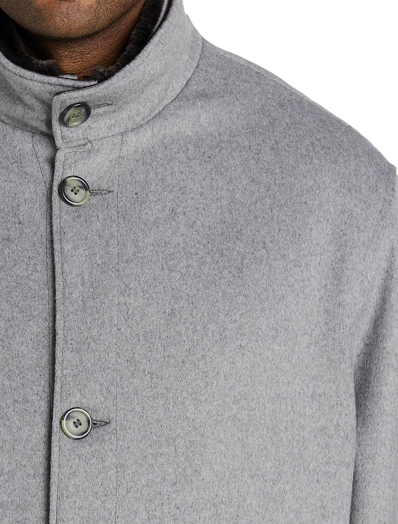 Wool/Cashmere Coat with Leather Trim