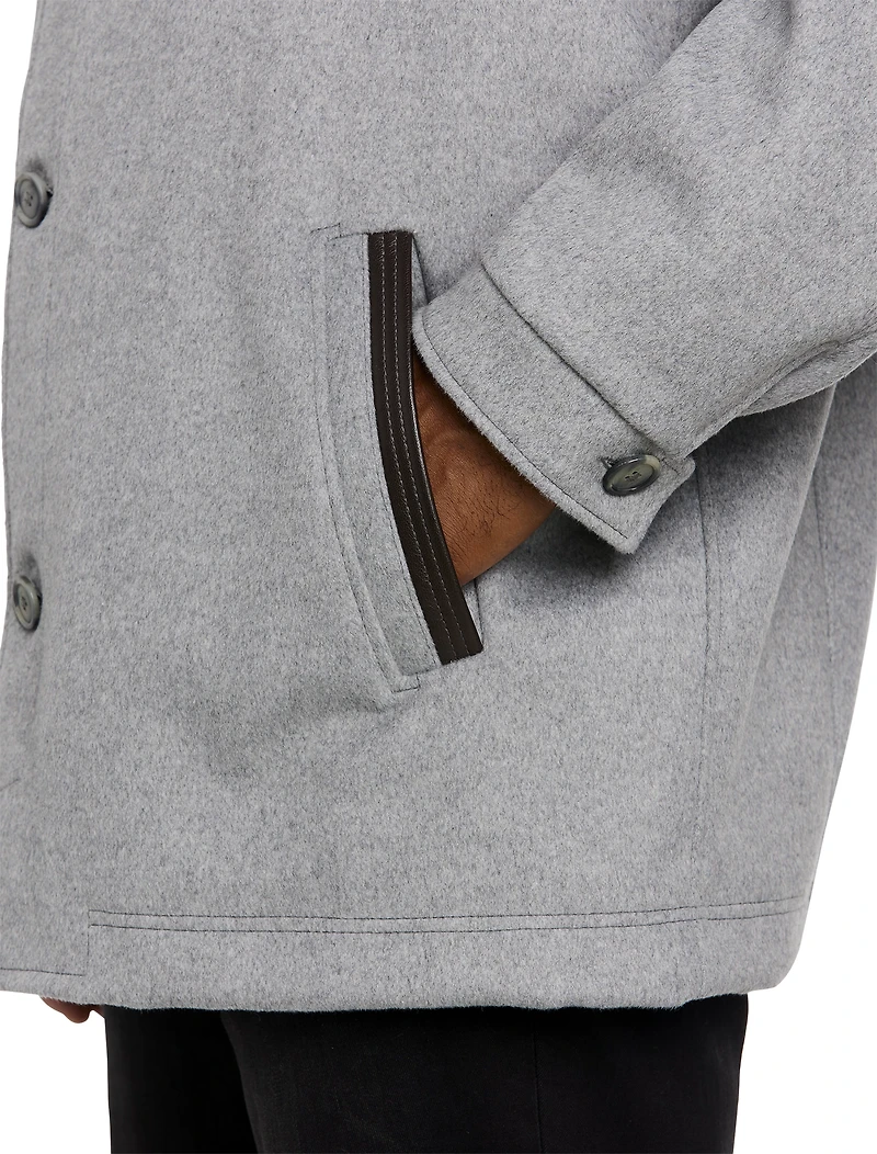 Wool/Cashmere Coat with Leather Trim