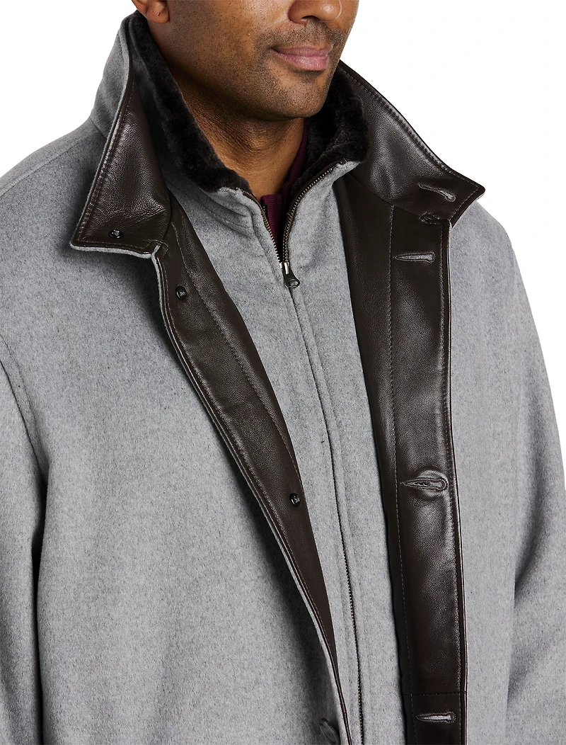Wool/Cashmere Coat with Leather Trim