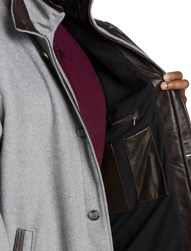 Wool/Cashmere Coat with Leather Trim