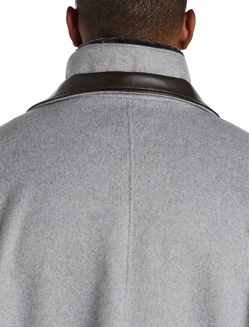 Wool/Cashmere Coat with Leather Trim