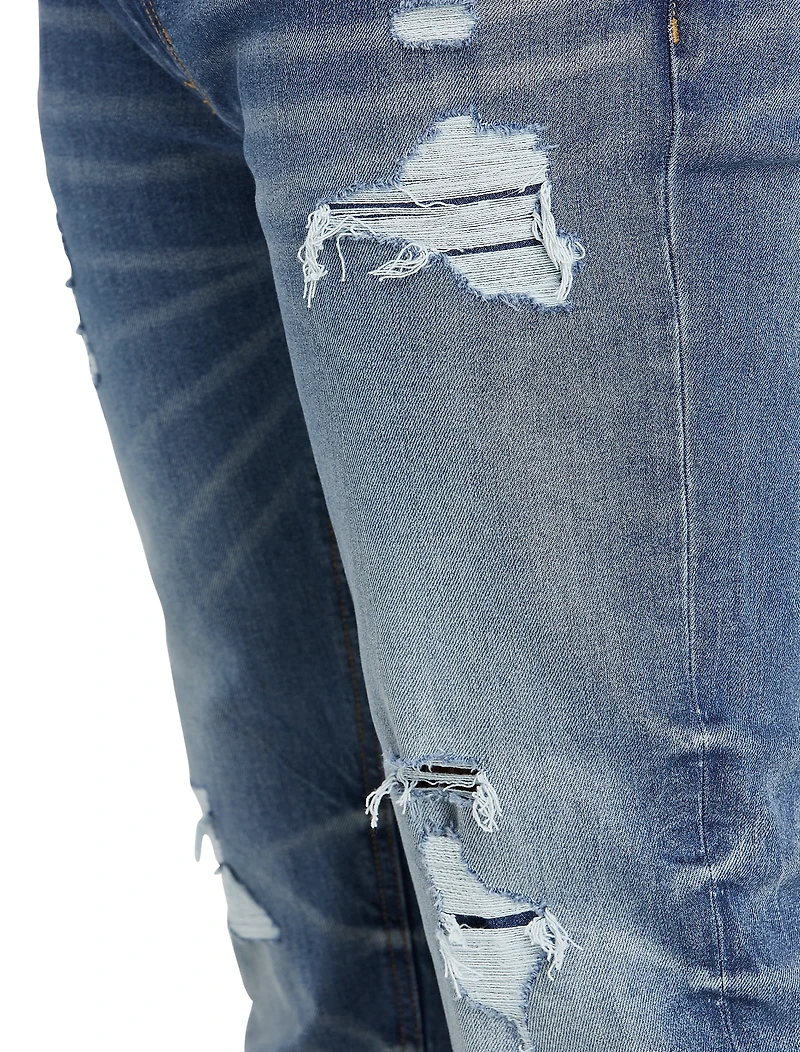 Damaged Blue Tapered-Fit Destructed Jeans