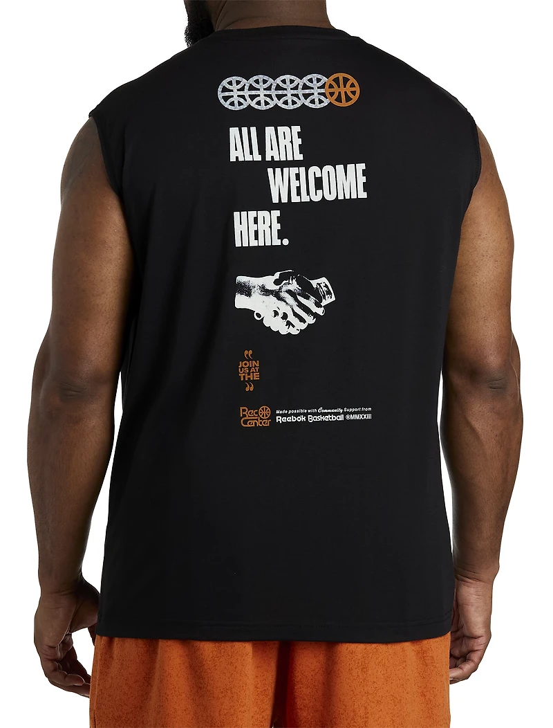 All Are Welcome Here Performance Muscle T-Shirt