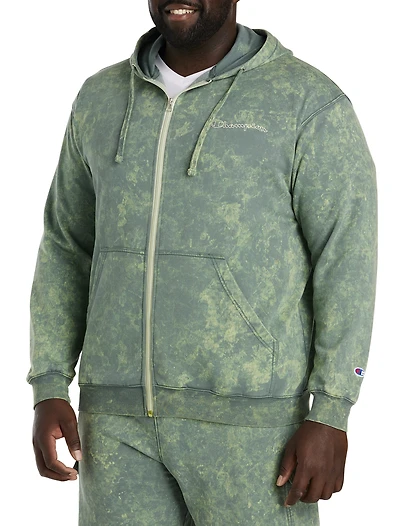 Acid Wash Zip-Front Fleece Hoodie