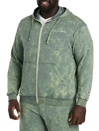 Acid Wash Zip-Front Fleece Hoodie