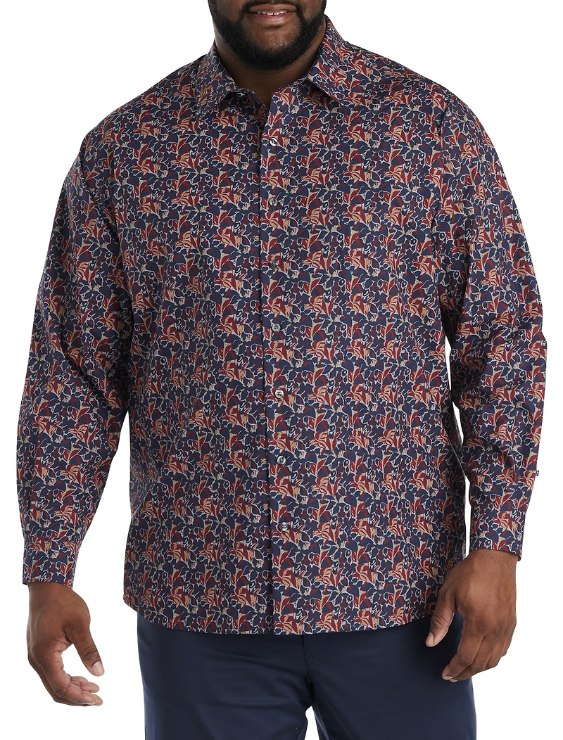 Multi Leaf Print Sport Shirt