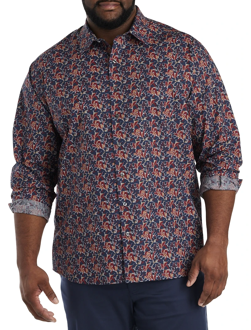 Multi Leaf Print Sport Shirt