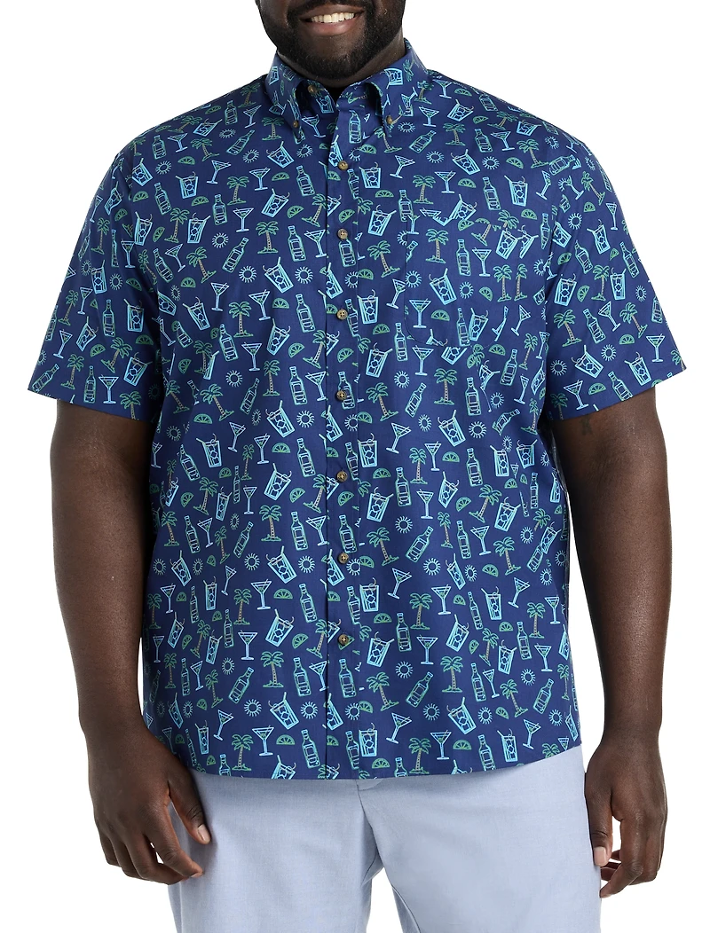 Easy-Care Tropical Print Sport Shirt