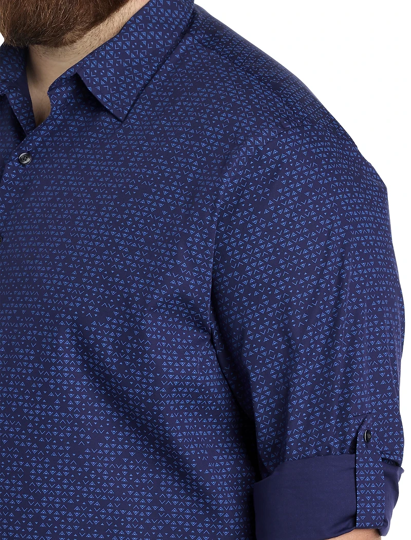 Geometric Print Roll-Tab Sport Shirt