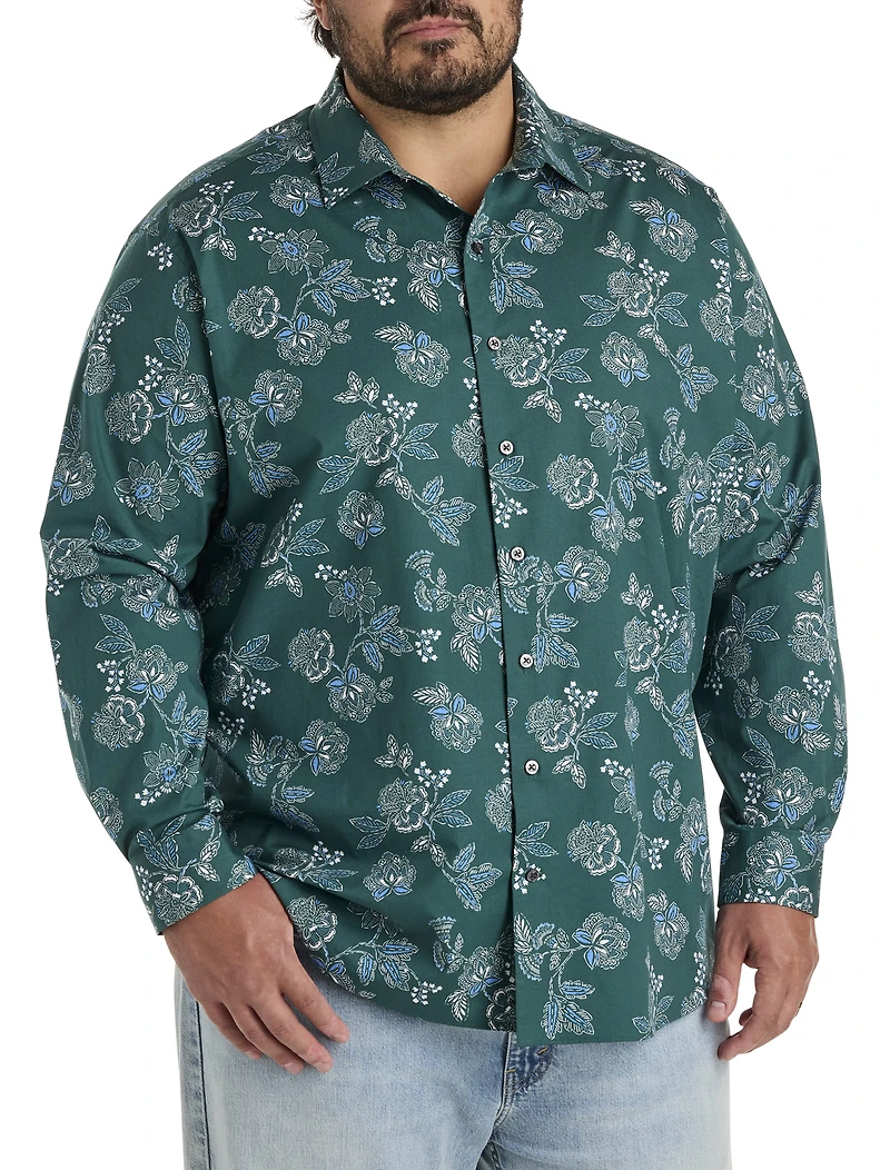Rolled-Sleeve Floral Print Sport Shirt
