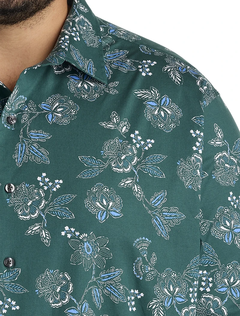 Rolled-Sleeve Floral Print Sport Shirt