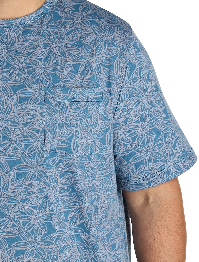 Floral Print Moisture-Wicking Pocket T-Shirt
