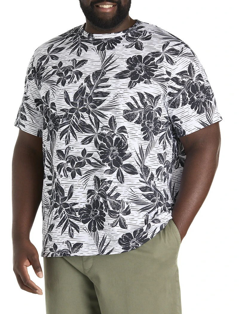 Moisture-Wicking Tropical Print T-Shirt